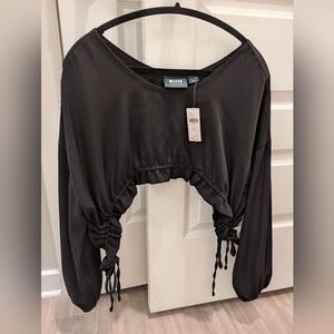 Maeve Anthropologie Black Cinched Crop Top Yoga NWT